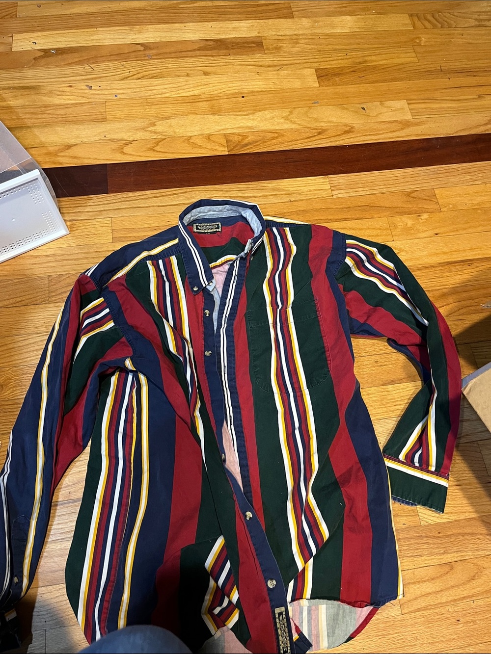 Red Navy Green Multicolor Striped Button-Down Shirt